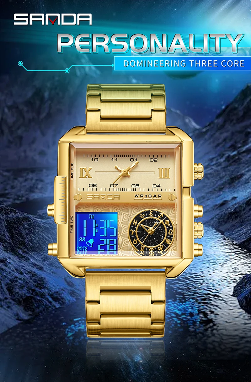 Sanda 9008 Multifunctional Luminous Waterproof Watch For Men
