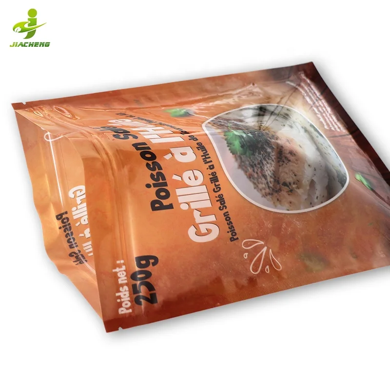 Custom Print Frozen Food Plastic Packing 3 Side Seal Zipper Bags Vacuum Sealed Packaging Bag for Chicken Grilled Salted Fish