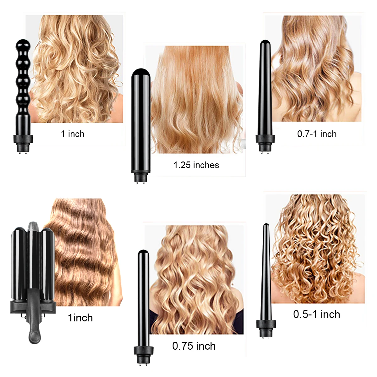 Hair Curler Wand With 6 Interchangeable Ceramic Barrels 3 Barrel Wave Curling Iron Wand Tong Set Automatic Rotating Curling Iron