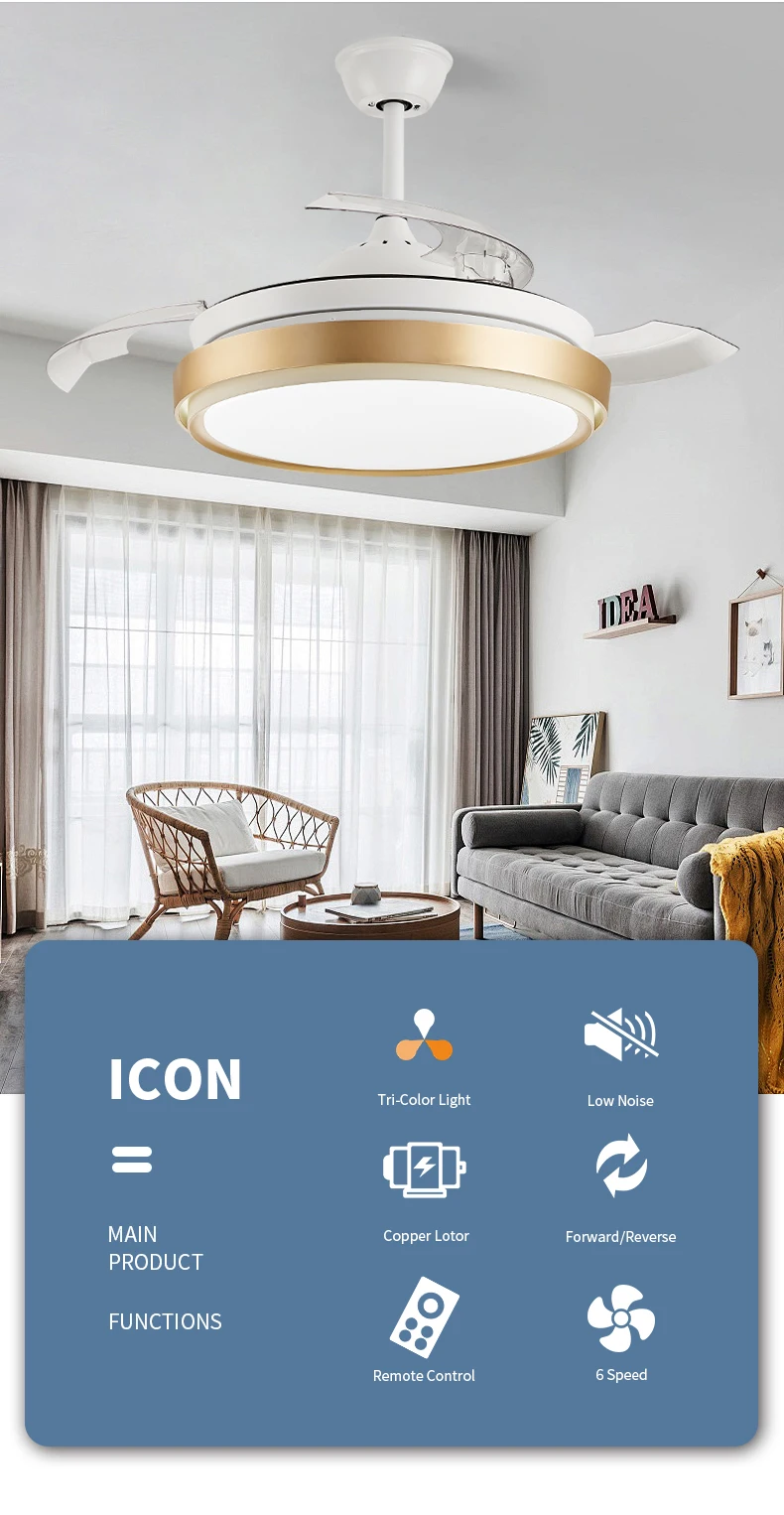 Ceiling Fans with Remote Control Fandelier Light Decorative Lights for Bedrooms Led Fan Retractable Ceiling Fans
