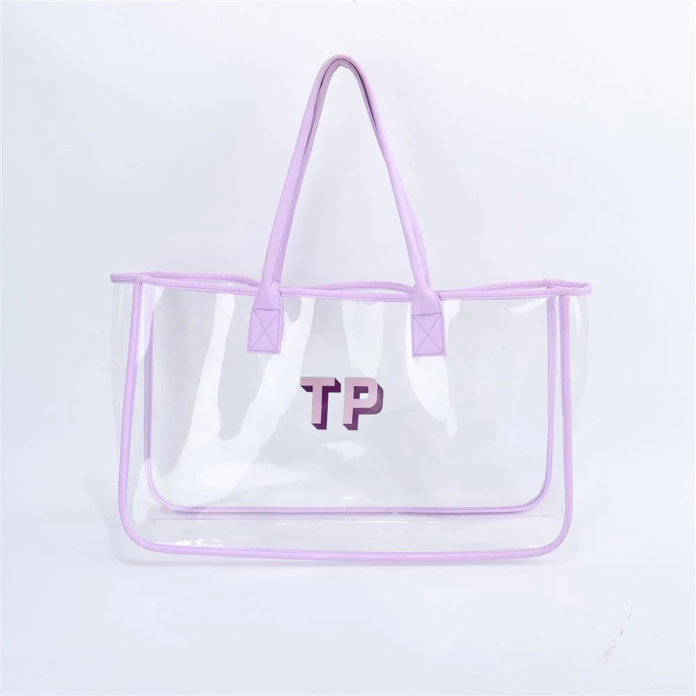 Keymay High Quality Girls Personalized Summer Vibe Waterproof Beach Tote Women Transparent Bag Clear Handbags Pvc Beach Bag