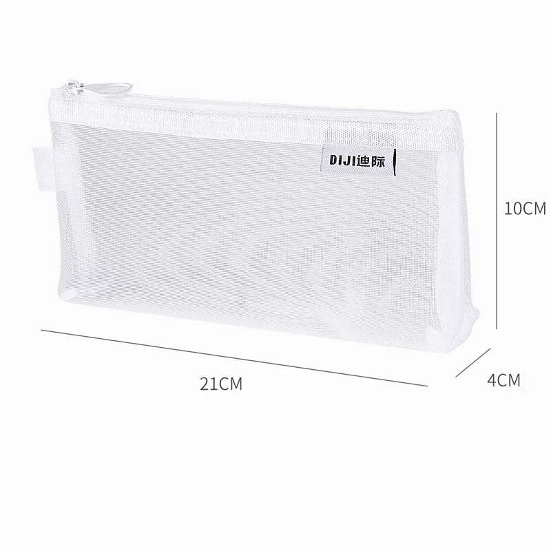 Custom Logo Transparent Nylon Mesh Zipper Pouch Portable Triangle School Stationery Supplies Pencil Bag