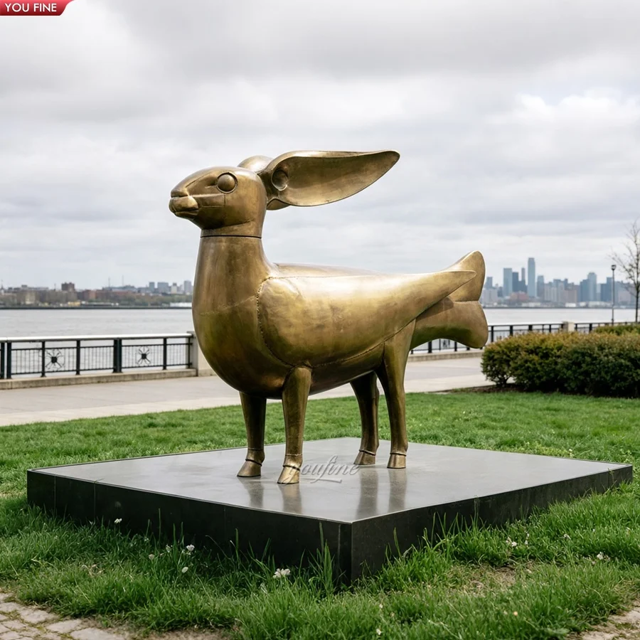 YOUFINE抽象鋳造ブロンズララン彫刻モダン屋外アート動物像、公共公園