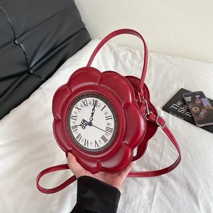 Vintage Clock Shaped Small Bag 2026 New Fashionable Handbag PU Leather Small Round Bag for Women