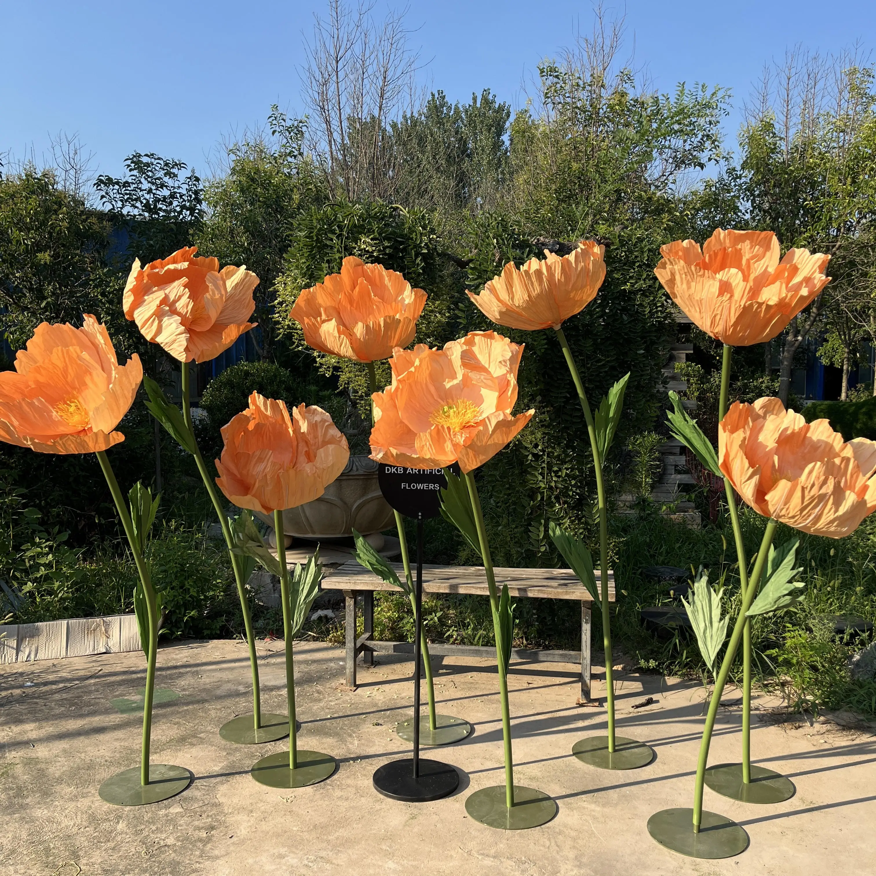 DKB hot decoration giant move flowers realistic orange organza
