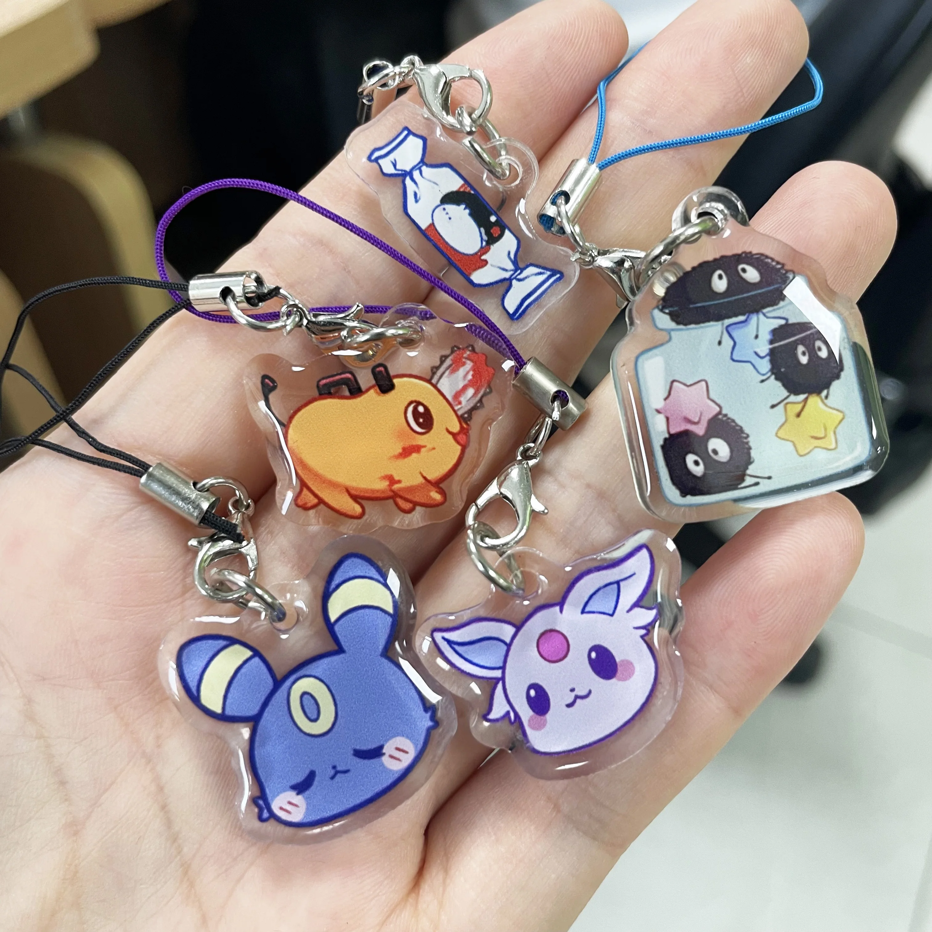 Custom Bulk Promotional Plastic Acrylic Clear Glitter Epoxy Anime Charm Keychain Acrylic Phone Pendant details