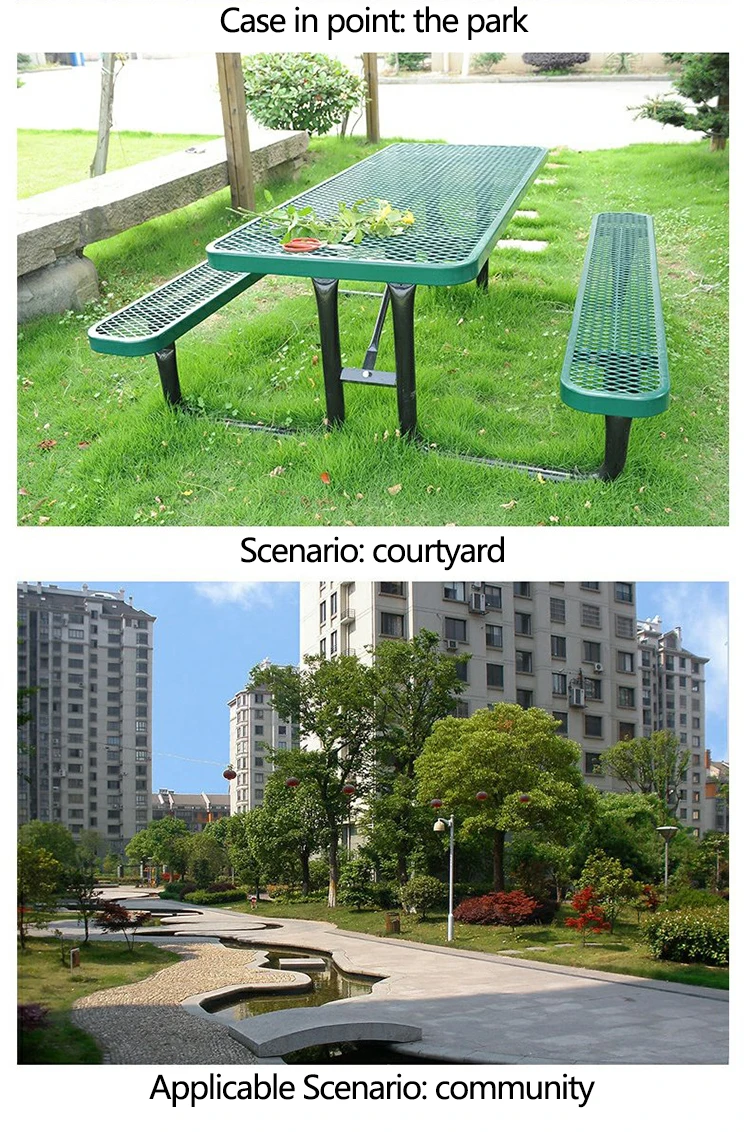 Outdoor Furniture Expanded Metal 6ft 8ft Long Commercial Picnic Dining