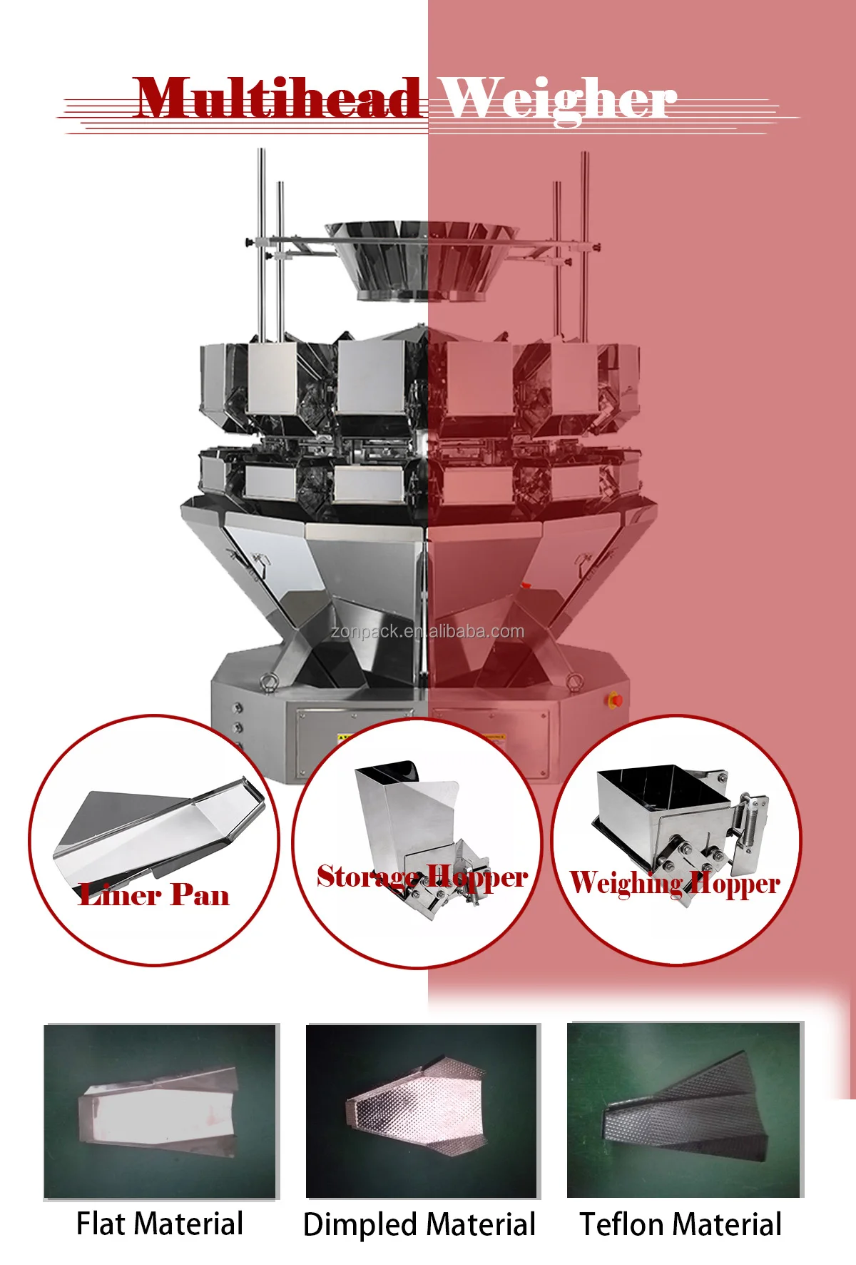 Kombinaasje Multihead Weigh Machine, Multi Head Weighing Scale foar beferzen fisk / fleis / kip