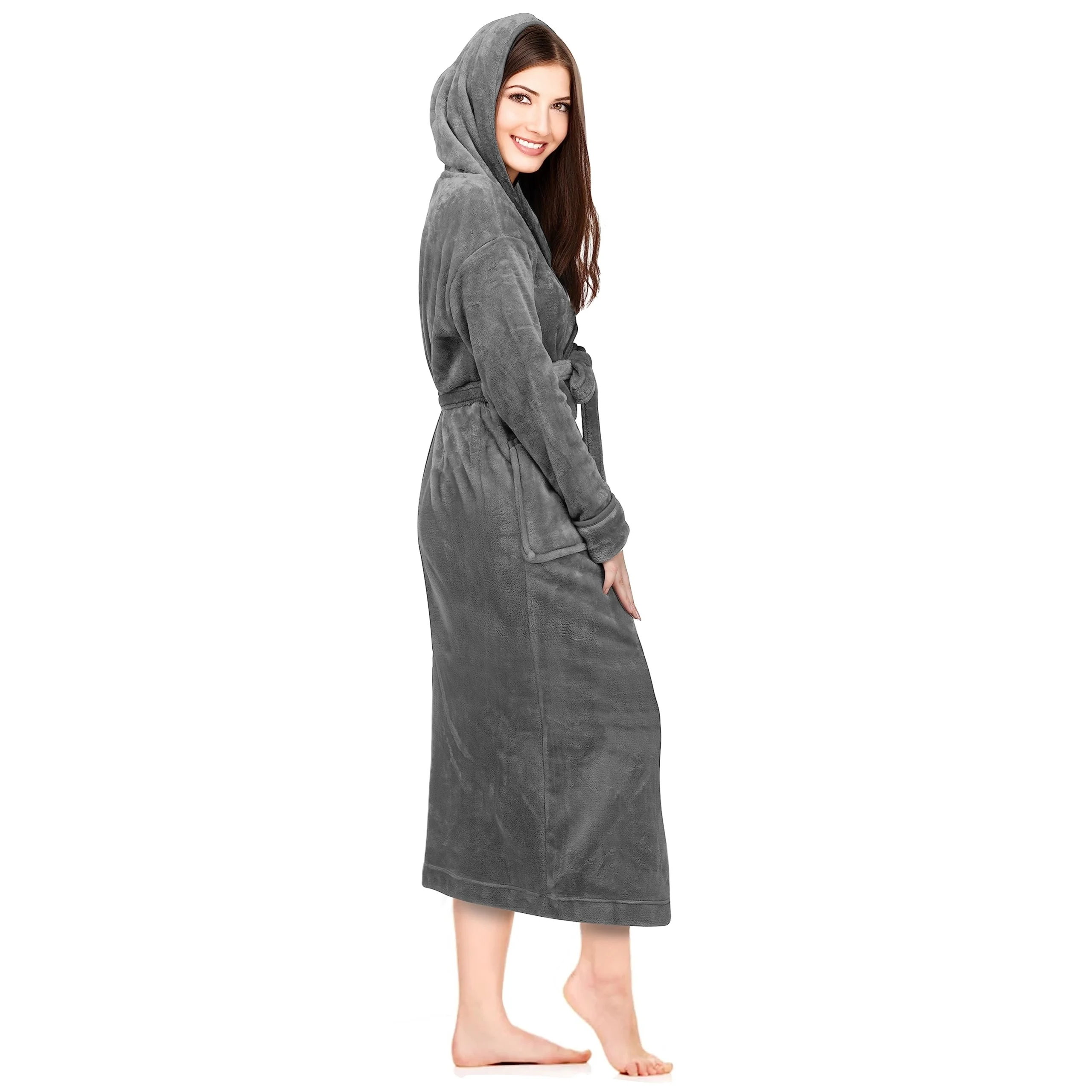 OEM Design Gift Soft Fluffy Adjustable waistband Multicolor Women's hooded Flannel bathrobe Flannel Long bathrobe luxury factory