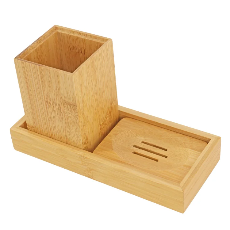 Wholesale Bamboo wooden Bathroom Accessories Set  Complete with Soap tray Toothbrush Holder