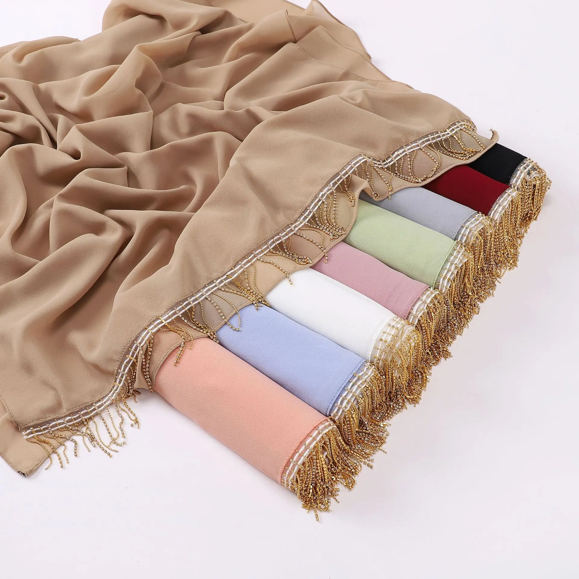 Tassel Hijab Shawl – Plain Color Rectangle Scarf For Women, 90x180 Cm, 31 Colors Available