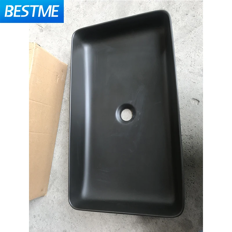 Chinese Foshan Best Design Square shape matte black counter top hand wash basin ceramic art bathroom Hotel Above counter basin