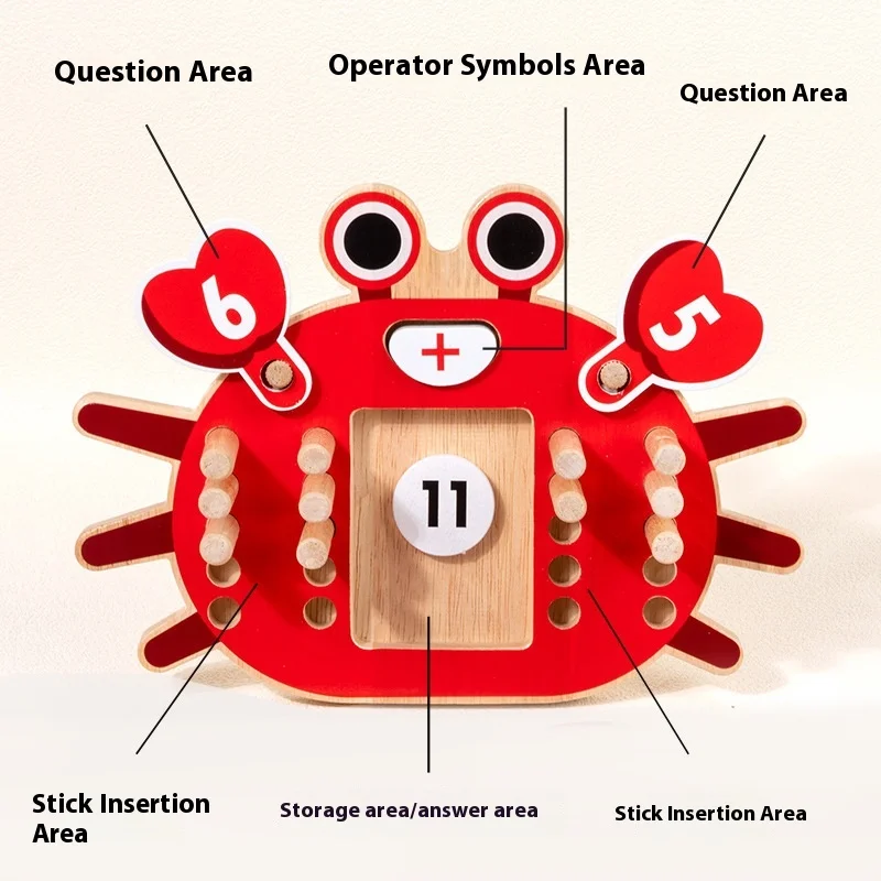 Crab Montessori Math Manipulatives Wooden Learning Number and Counting Games Board Teaching Aids Educational Toys for Kids