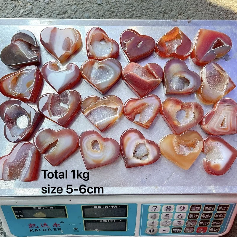 Wholesale High Quality Natural Red Agate Druzy Heart Carved