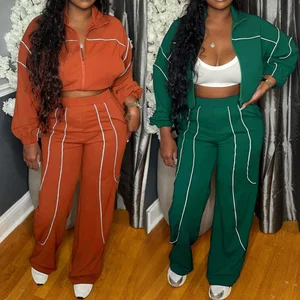 S391439 Fashion Fall Clothing Vendor Street Wear Long Sleeve Tracksuit Zipper Stand Neck Jacket and Pant 2 Piece Set Women