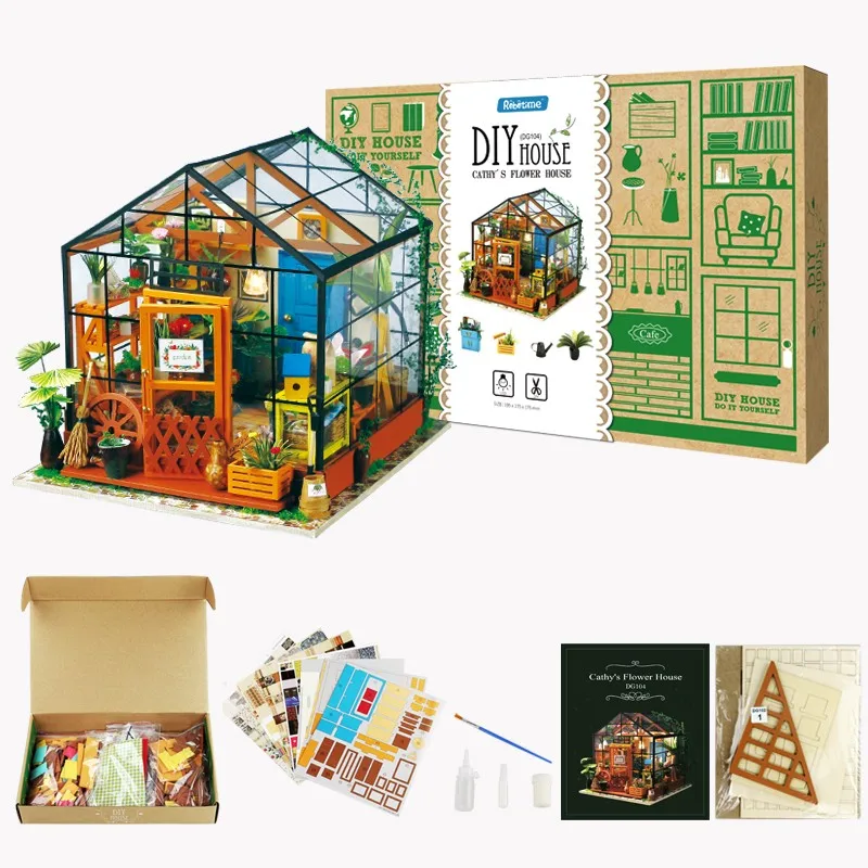 Robotime Rolife US Warehouse 3D Wooden Puzzles DG104 Assembled Toys Gift Set DIY Miniature House Kit