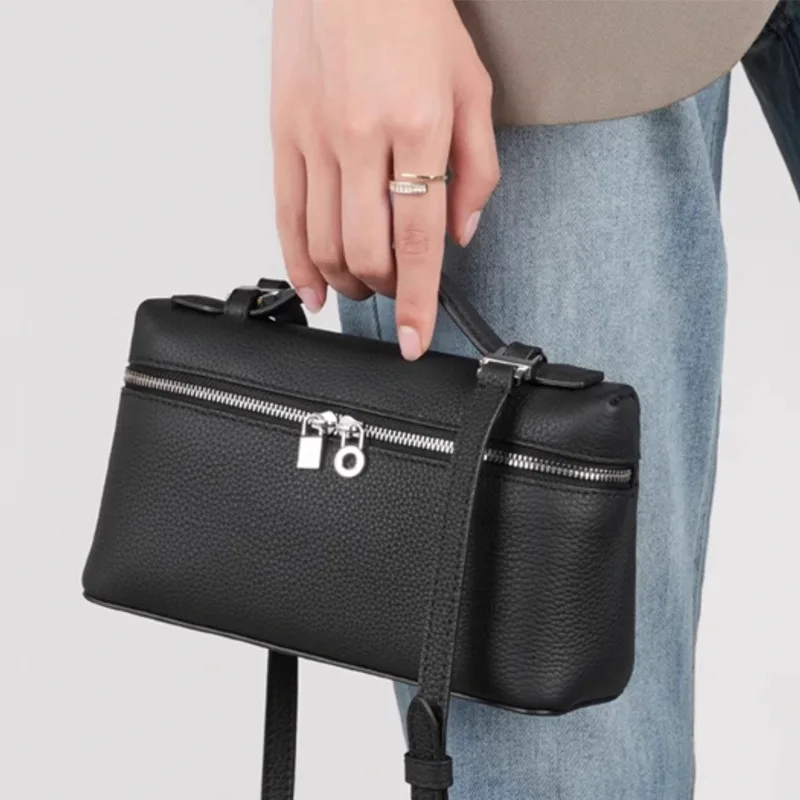 Women’s Genuine Leather ZIP Closure Single Strap LP19 Tote Crossbody Bag White Mini Urban Simplicity 2026 New