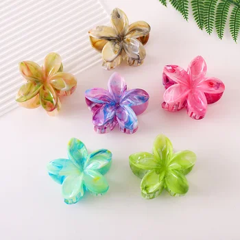 New Fashion Flower Shape Hair Claw Grip Gradient Color Plastic Hair Claw