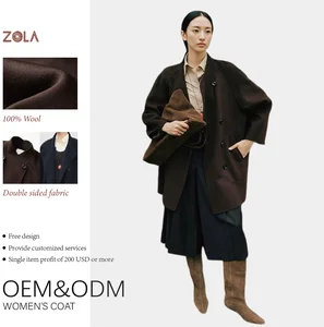 Fashion Double Sided Handmade Wool Coat Women's Winter Long Casual Clothing with Belt Closure and Pockets