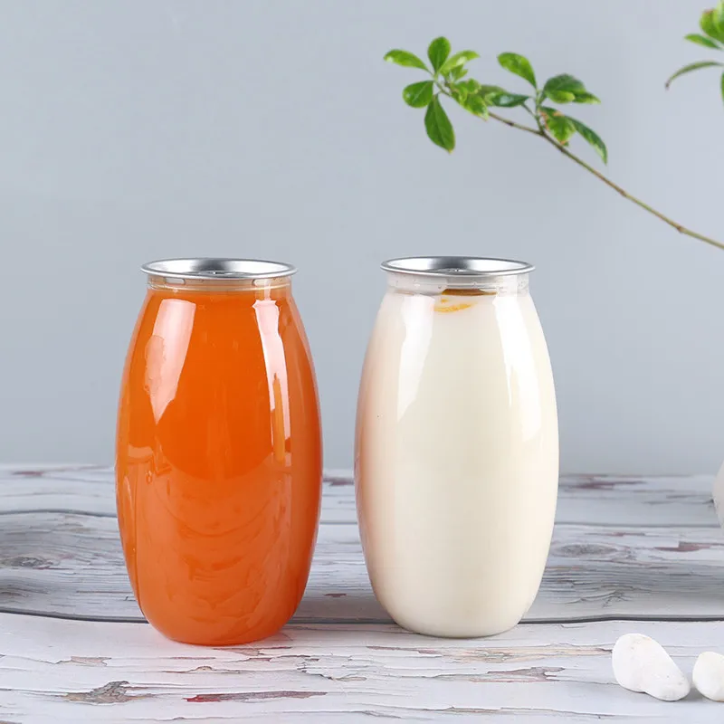 Custom 250ml 350ml PET Transparent Soft Drink Can Empty Plastic clear Soda Beverage Can With Easy Open Lid and Machines Sealer