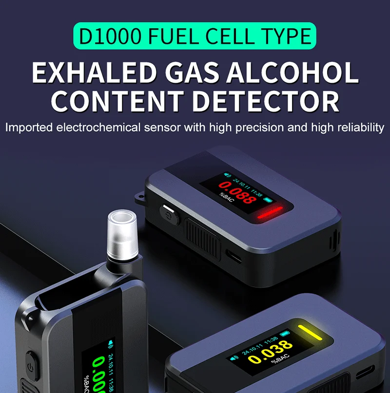 D1000 Professional Digital Breath Alcohol Tester with Electrochemical Sensor OLED Display High Accuracy