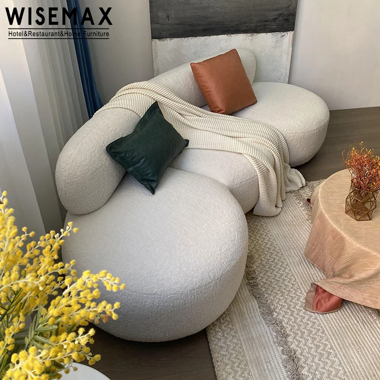 WISEMAX FURNITURE Italian Modern Sofas Fabric Lamb Wool Teddy Curved Shaped Floor Sofa Modular Living Room Sofa Set for Villa