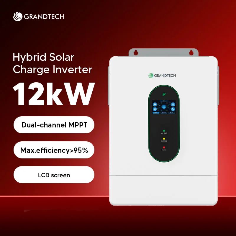 Off Grid ჰიბრიდული მზის აგრეგატის ინვერტორი, შეხებადი ეკრანით, 12კვ 12000ვტ ორმაგი AC ენერგიის მხარდაჭერა, Split ფაზა 240ვაკ 120ვაკ 6 პარალელური