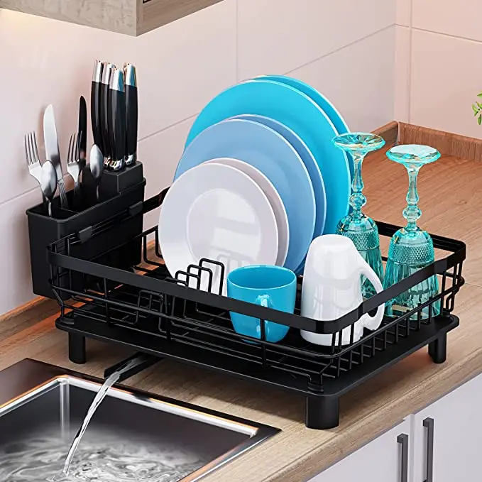 DS1331 Sink Pot Pan Rack Organizer Dish Drainer with Removable Utensil  Holder Dish Drying Rack with Drainboard and Swivel Spout
