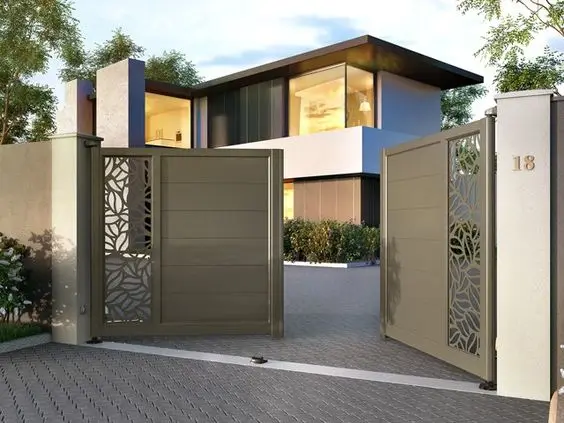 Waterproof Wpc Fence Panel with Gate House Main Gate Designs with Aluminium Frame and Plastic Composite Gate