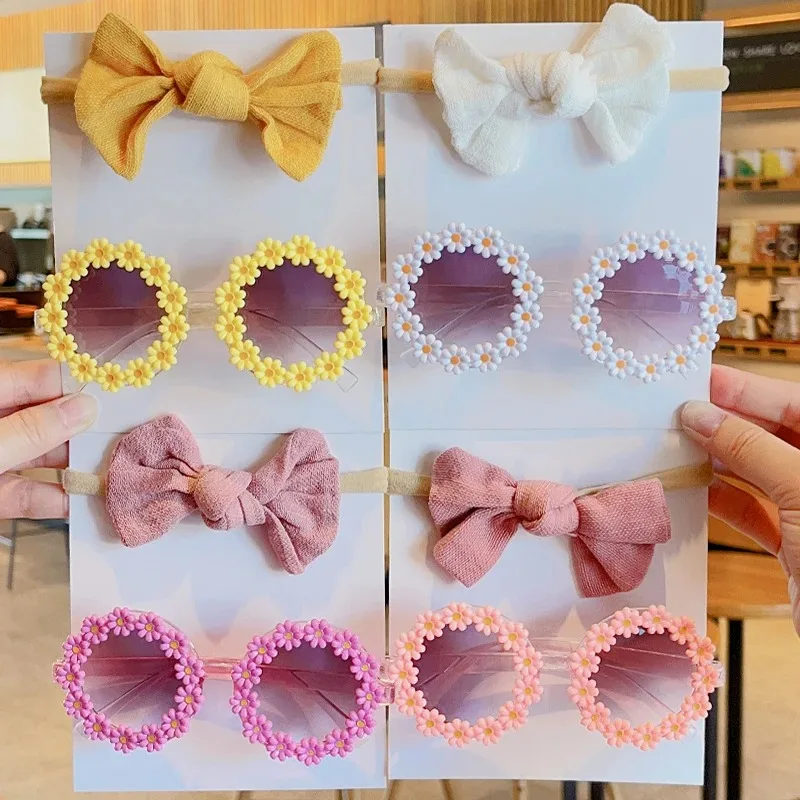 New Low Price Hot Selling Fashion Baby Sun Flower Eyeglasses With Headbands Set Lovely C