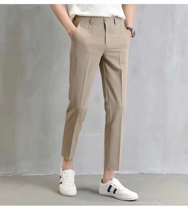 Cross-border menswear 28-40 size light business simple straight slim nine-point suit pants