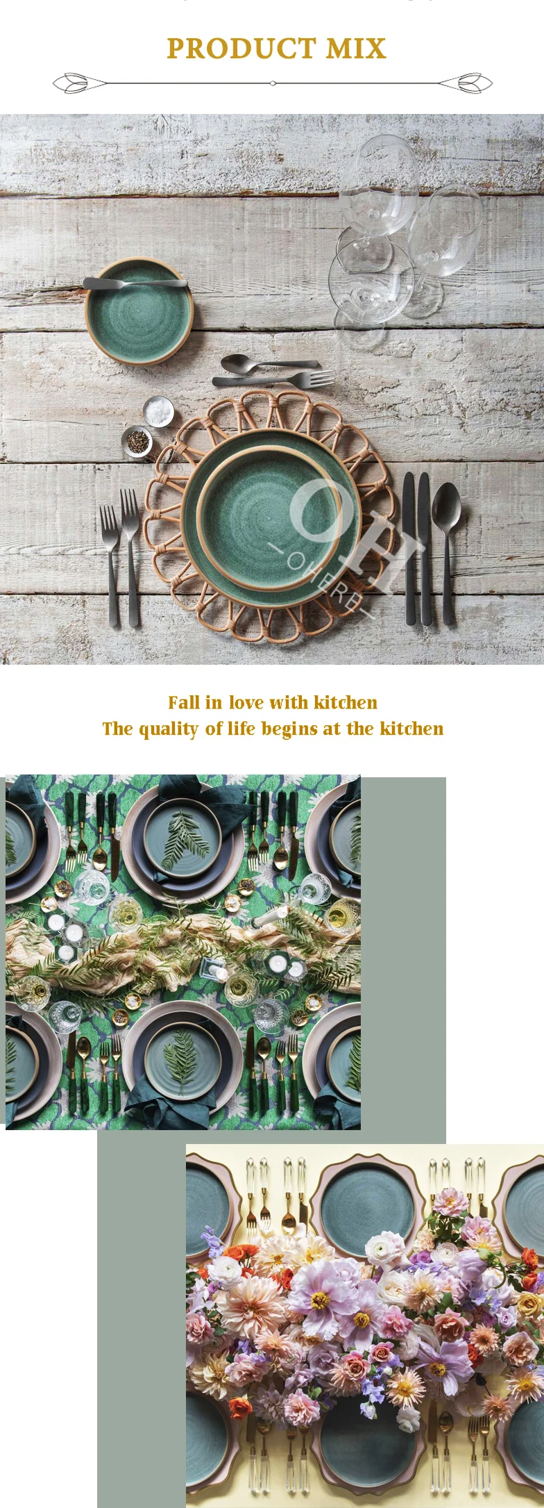 Ohere Wholesale Nordic Dark Green Crockery Fine Porcelain Tableware