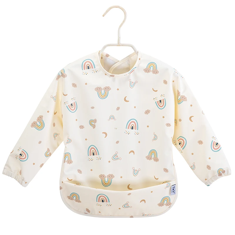 Baby PU Waterproof Bibs Infant Long Sleeve Drawing Apron Burp Cloths with Pocket Kids Feeding Bib Adjustable Baby Accessories factory