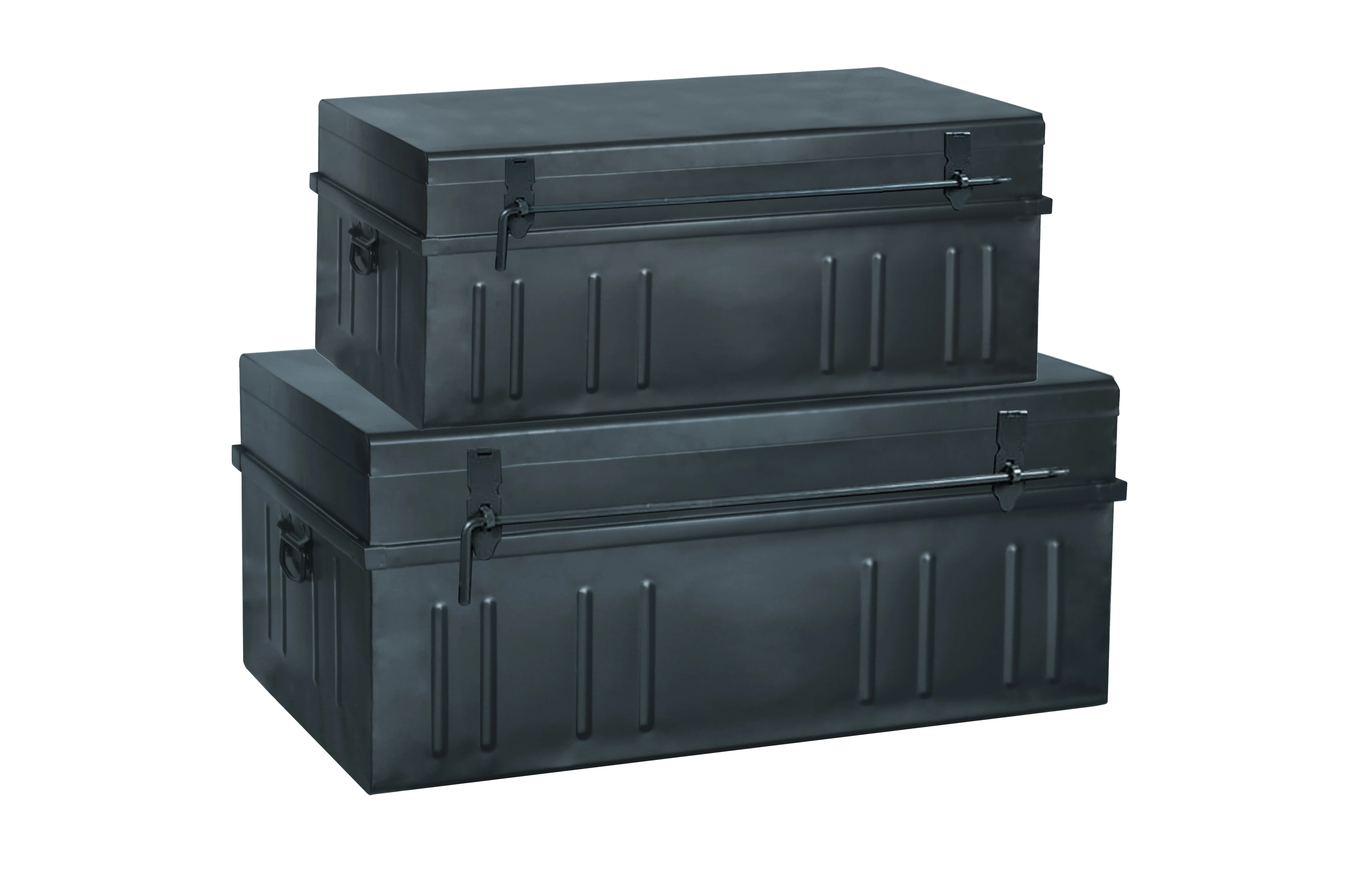 House Metal Storage Trunk Set Of 2 Black Coldrolled Sheet Material Storage Trunk With Lock