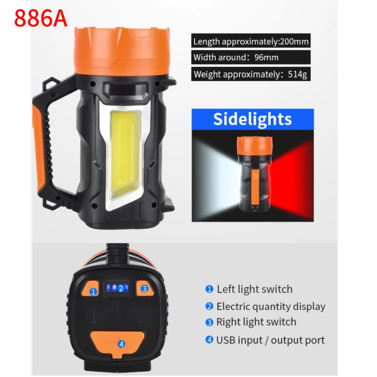 1000lumen 3600mah Lantern Worklight Spotlight Flashlight Handheld ...