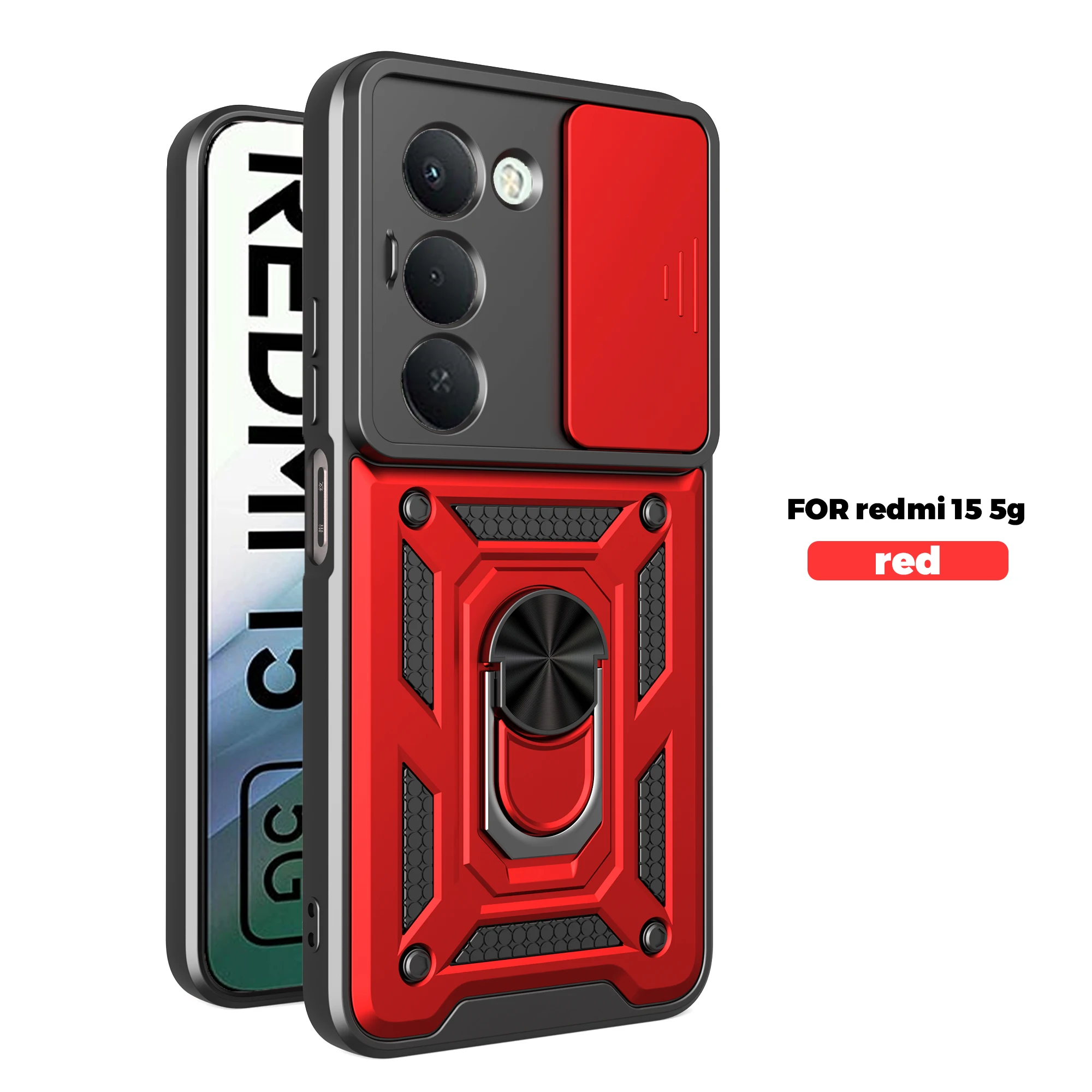 Coque Avizar Pour Xiaomi Redmi 14C - Avec Bague Support Et Cache Caméra Coulissant - Noir