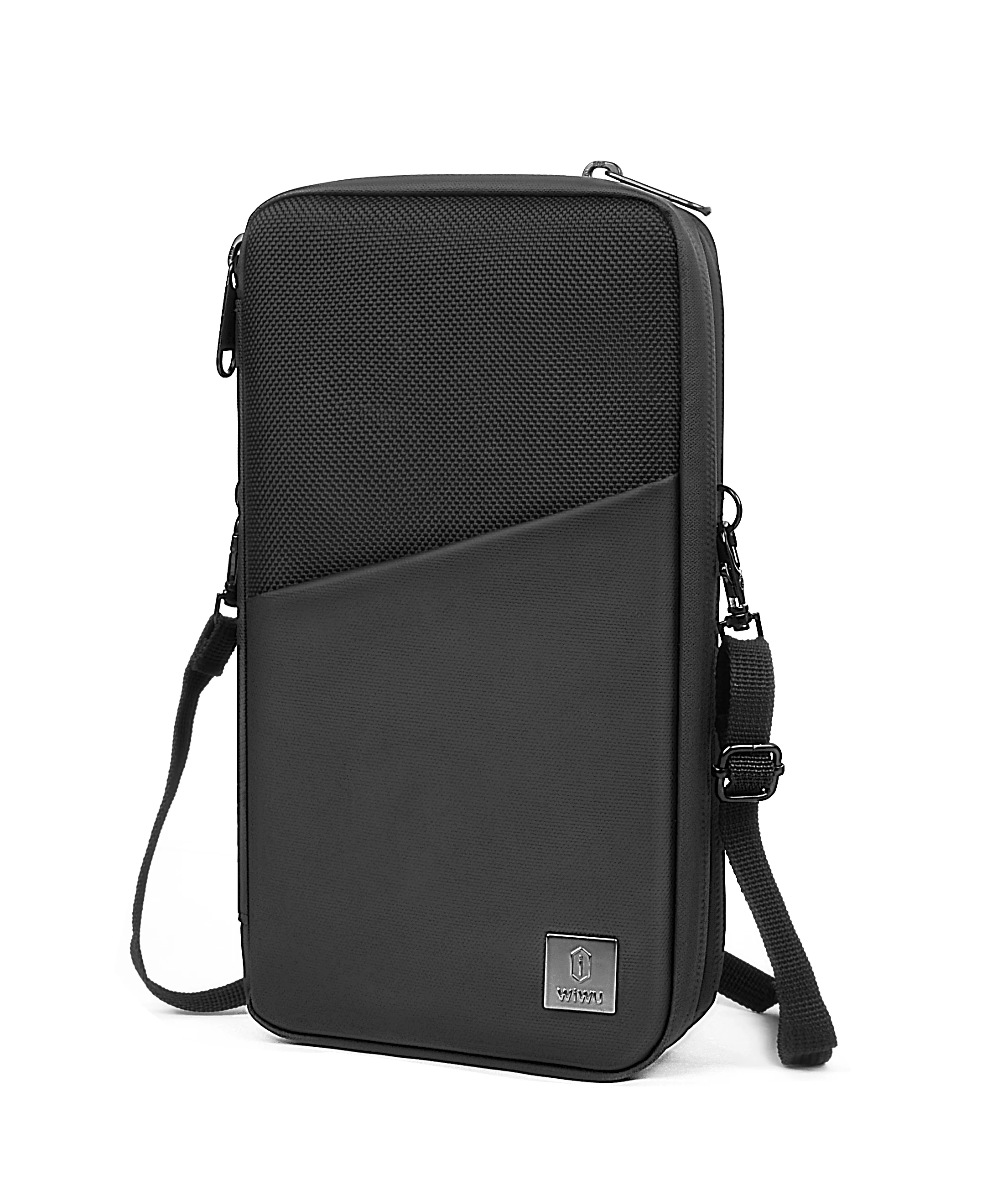 WiWU Unisex Geometric Wallet Card Passport Case Travel Pouch with RFID Protection Nylon Accessories Strap Fashionable Design