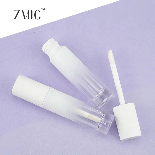 Gradient White Cylindrical Empty Lip Gloss Tube With Brush Squeeze Lip Gloss Tubes With Wand Brush