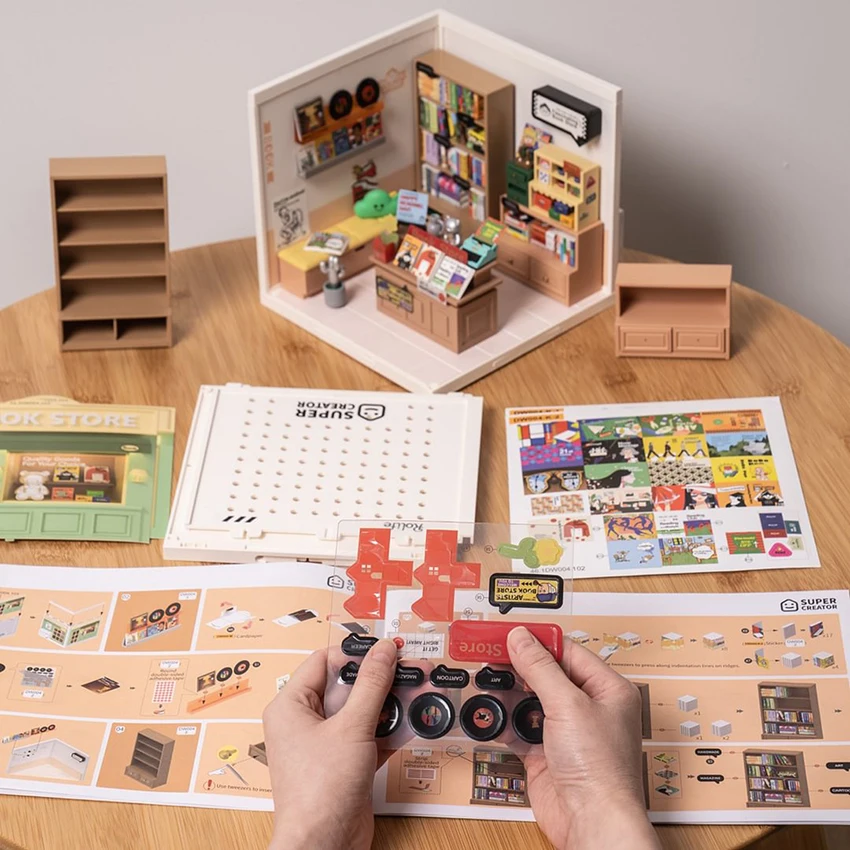 Robotime Rolife 3D Plastic Puzzle DW004 Fascinating Book Store Model Kit DIY Miniature Doll House