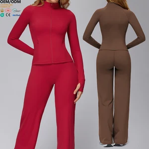 XW-EWT4510-2 Hot Selling Zipper Breathable Gym Clothing Thumbhole Stand Collar Long Sleeve Fitness Jogging Women Yoga Jacket