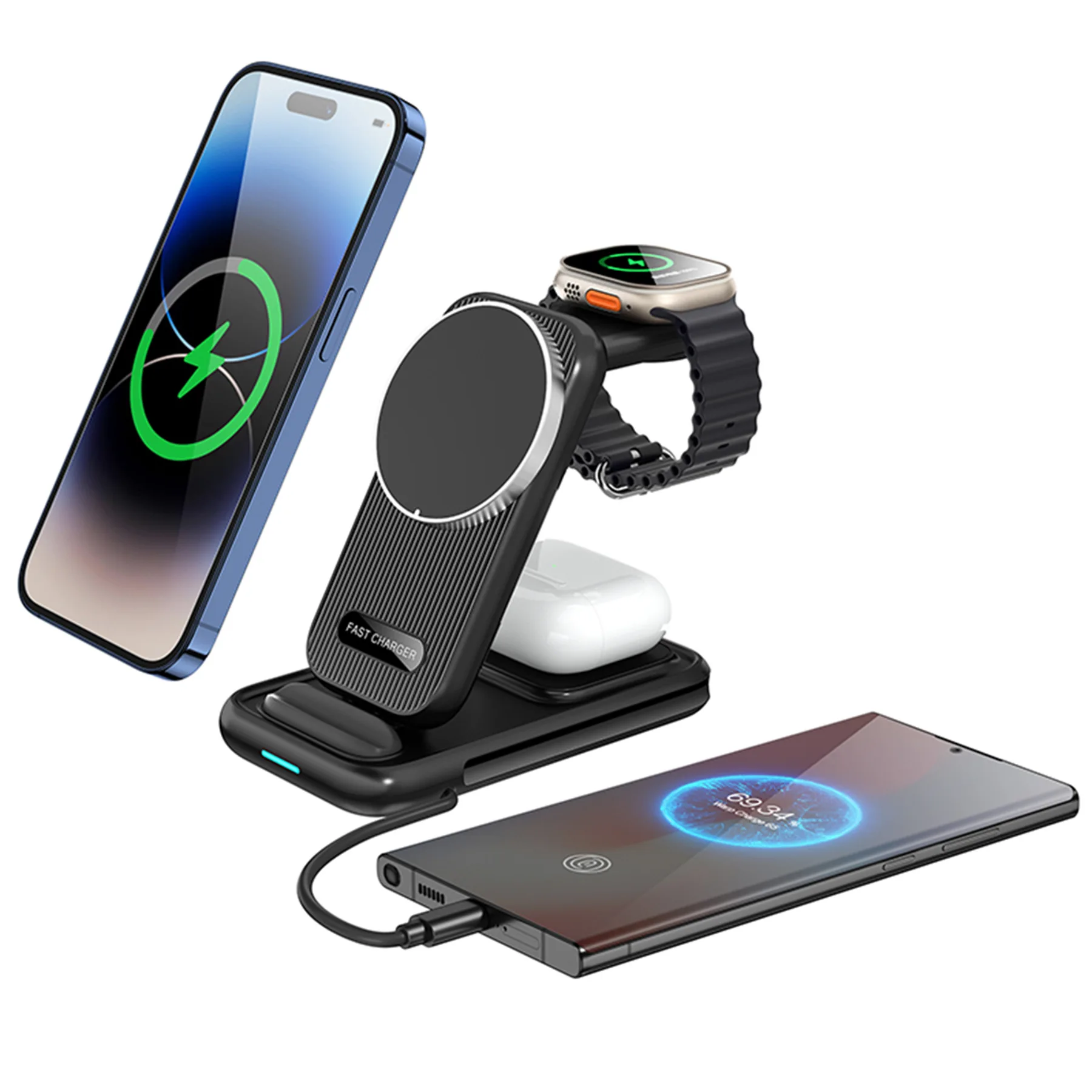Trending Products 2025 New Arrivals 3 in 1 Foldable Wireless Charger 15W Magnetic Wireless Charger for Watch airpods and Phones