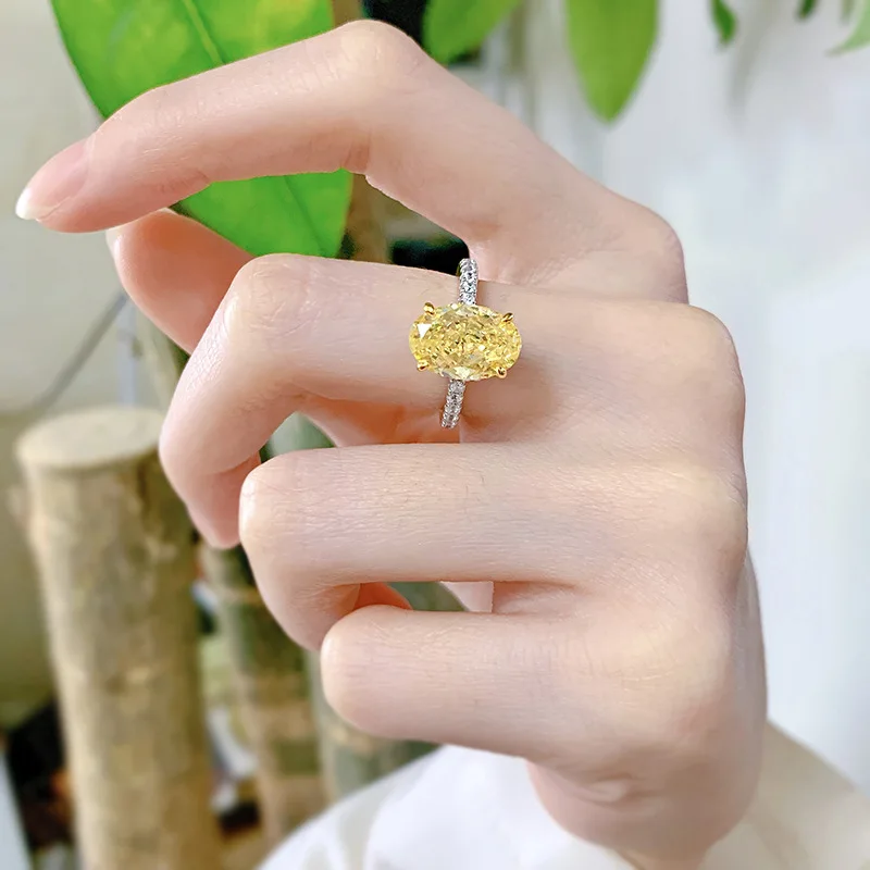 Bagues de promesse en plaqué Rhodium jaune, bijoux fins de couleur  fantaisie, taille ovale pour fête