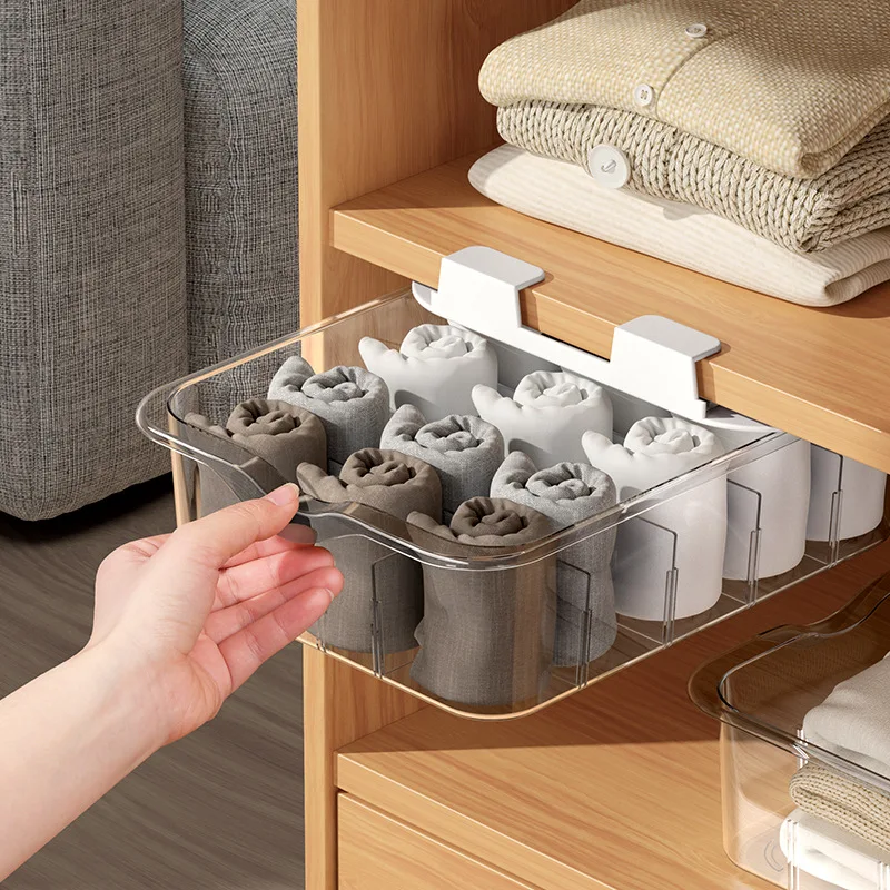 Drawer type underwear storage box wardrobe sock organizer box household multi-function under the table pull storage box