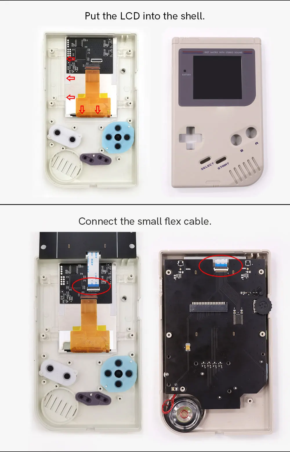 Kit écran IPS Rétroéclairé V5 Pro + Coques Pré-découpées Pour Game Boy DMG - Neuf Avec Batterie
