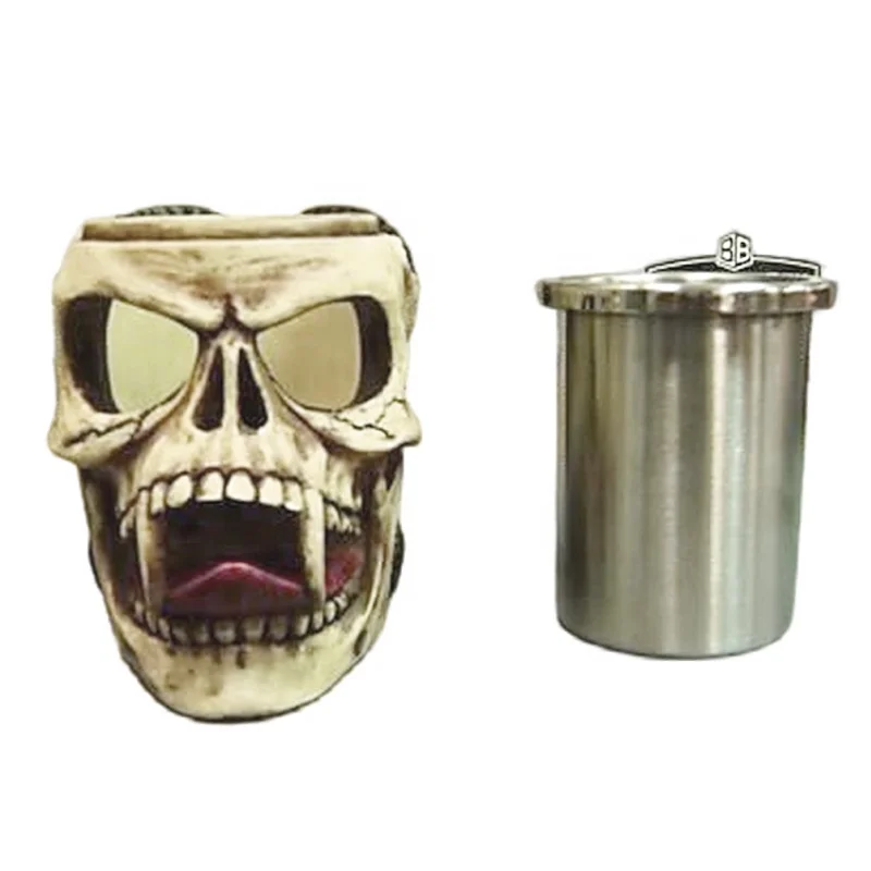 Custom Handmade Removable Polyresin with Stainless Steel Unique 3D Horn Demon Skull Drinking Cup Tankard Double Wall Beer Mug