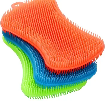 2024 Colorful Multi-function Silicone Kitchen Scrubber Brush Durable Dish Washing Silicone Scrubber Sponge Brush Reusable