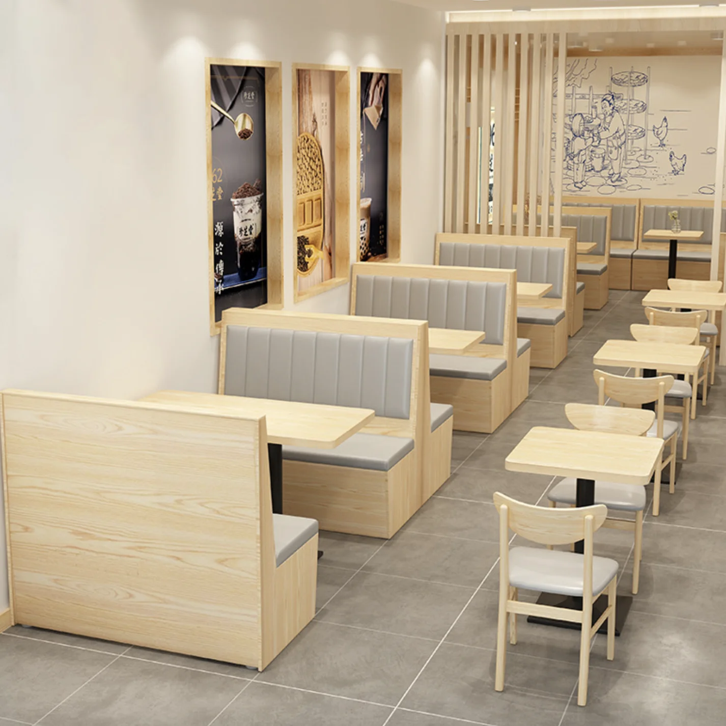 Modern Custom Dining Table Set Cafe Style Booth Seating and Restaurant Booth Seats