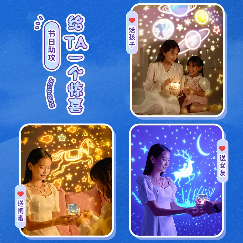 Usb Change UFO Mini Led Creative Kids Room Beside Night Lamp Moon Star Starry Sky  Light Ocean Projector for Christmas