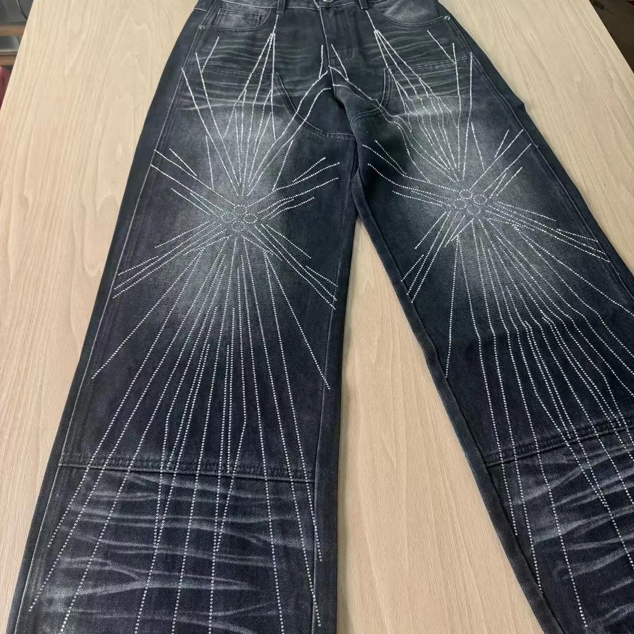 Clothing Manufacturer Washed Stitching Spider Web Custom Denim Straight Leg Pants Baggy Jeans Man Men's Jeans Men gallery 4