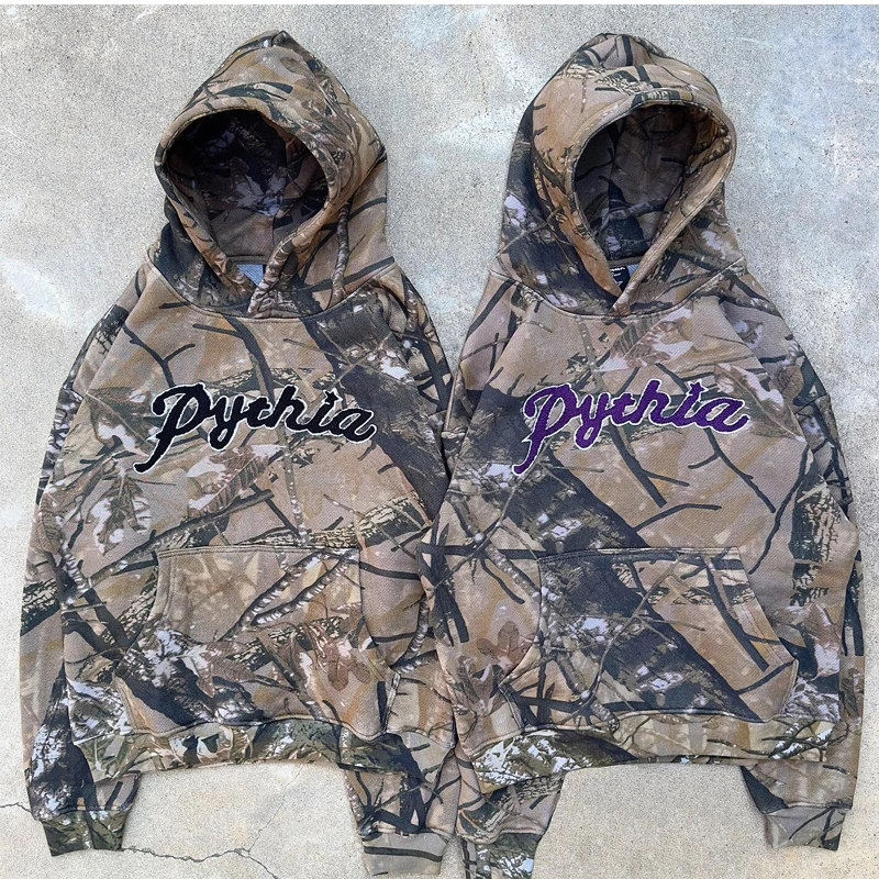Custom Hooded Sweatshirts Pullover Camouflage Heavy Sublimation Print Oversized Patches Chenille Embroidery Camo Hoodies for Men